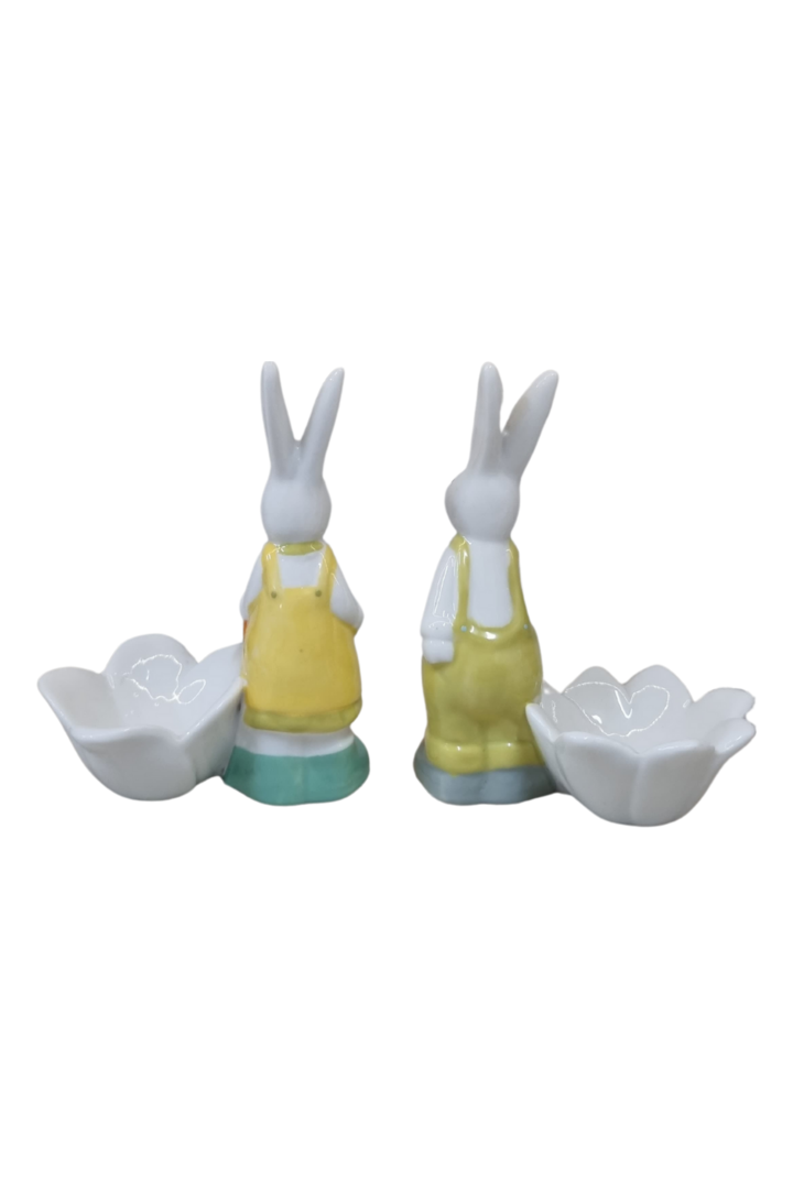 Casal coelho cestinha flor porcelana 2